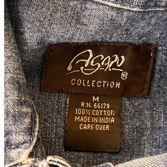 Vintage Agapo Womens Jacket Top Chambray Embroidered Southwestern Blue Red - Picture 7 of 8